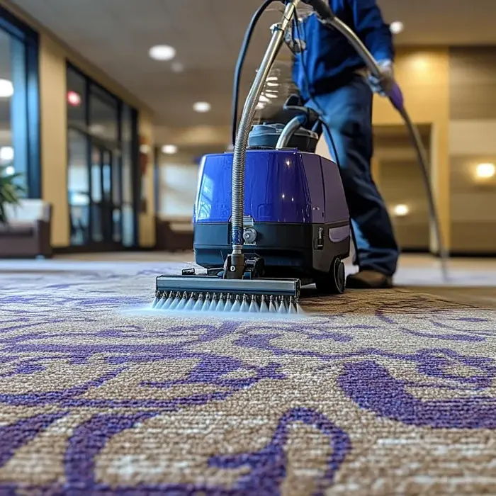 Men cleaning carpets using advanced machines